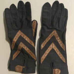 VINTAGE BLACK & BROWN LEATHER ISOTONER DRIVING GLOVES